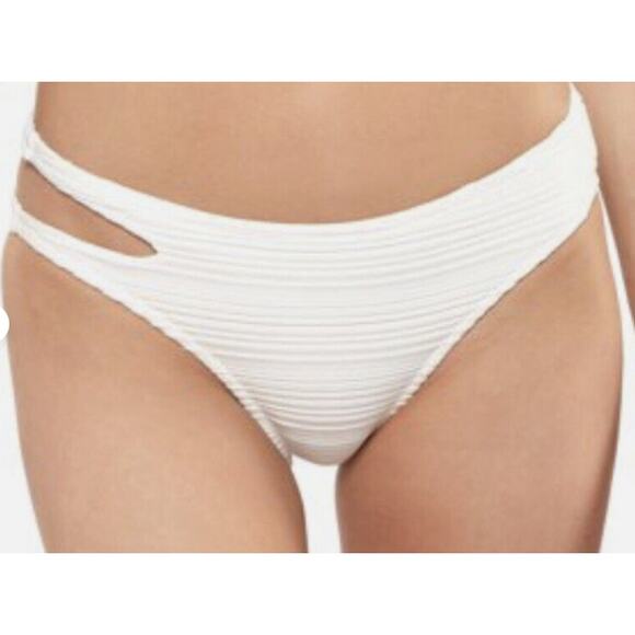 Jessica Simpson Solid White Textured Spring Bikini Swimsuit Bottom Small NWT - Picture 2 of 4